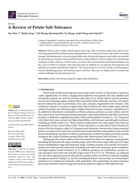 A Review of Potato Salt Tolerance .